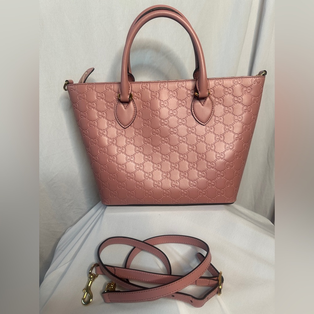 Gucci Pink Embossed Leather Tote Bag